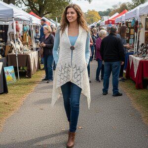 Hand Crafted Crochet Lacy Vest Cardigan Boho Festival Bohemian Hippie Essential